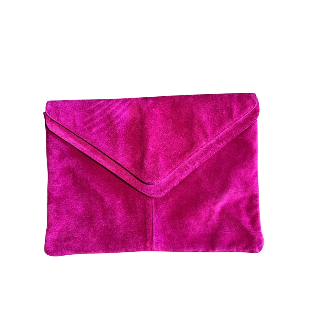 Vintage Italian Genuine Leather Suede Envelope Clutch Bag Pink OS